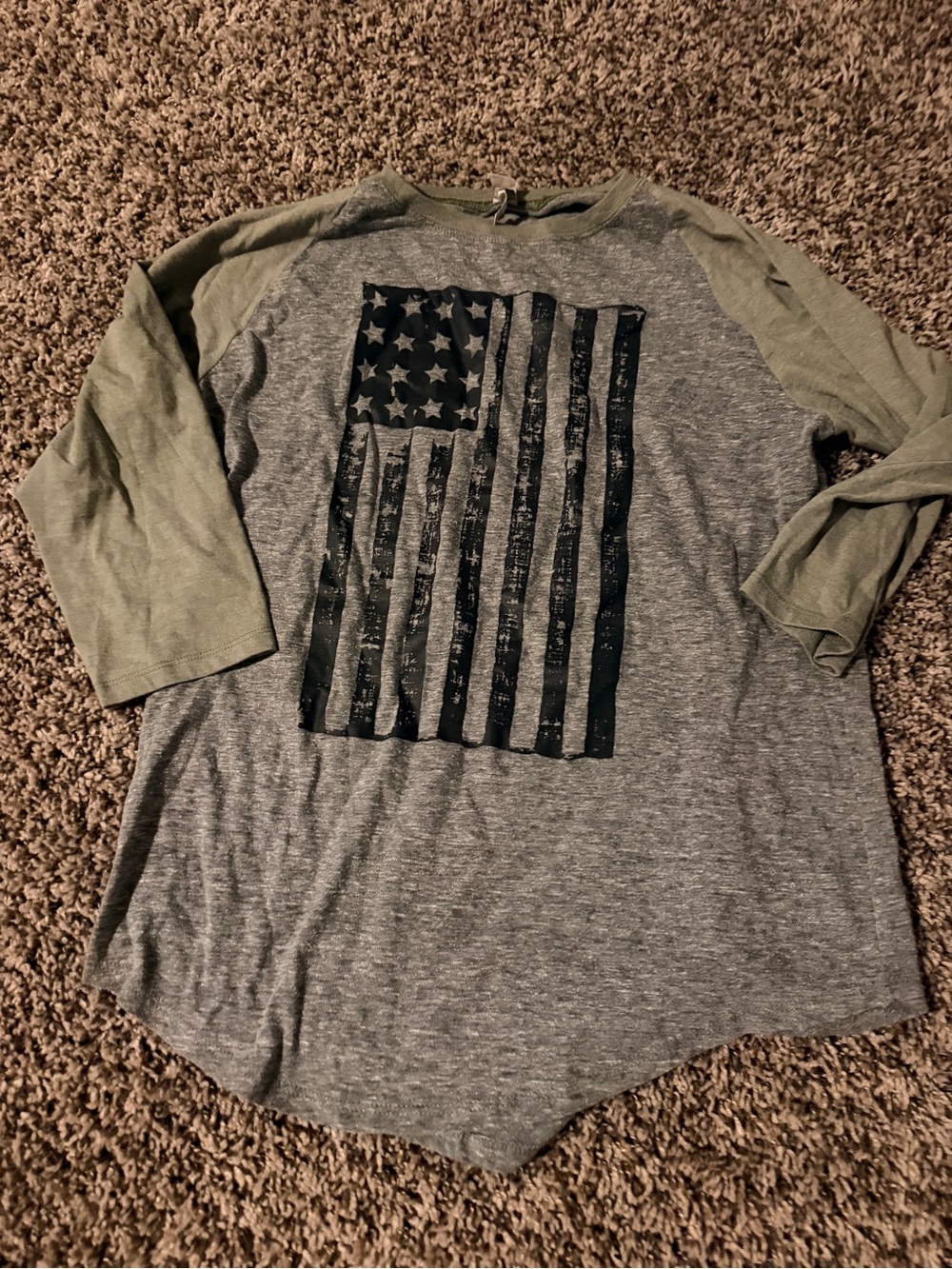 Women’s Raglan American Flag Baseball Tee - Gray & Olive